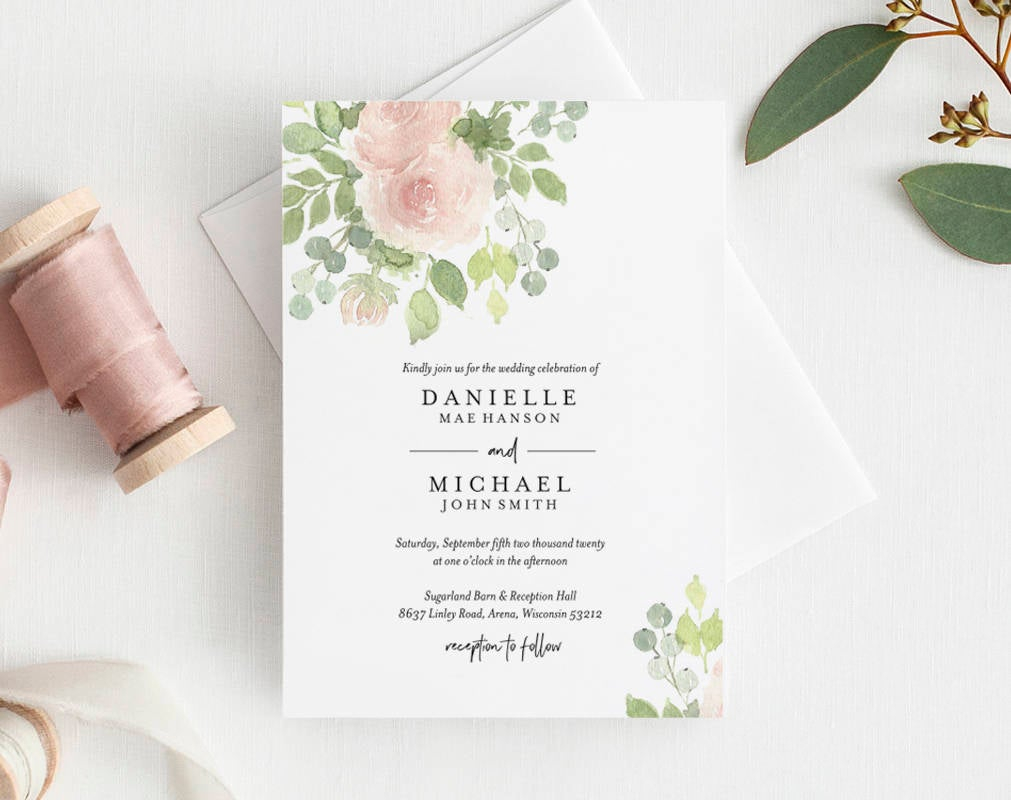 Floral Wedding Invitation Template Wedding Invitation Etsy intended for measurements 1011 X 800