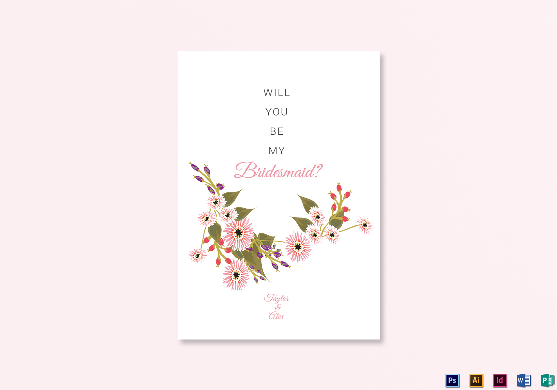 Floral Will You Be My Bridesmaid Card Design Template In Illustrator pertaining to measurements 1920 X 1344