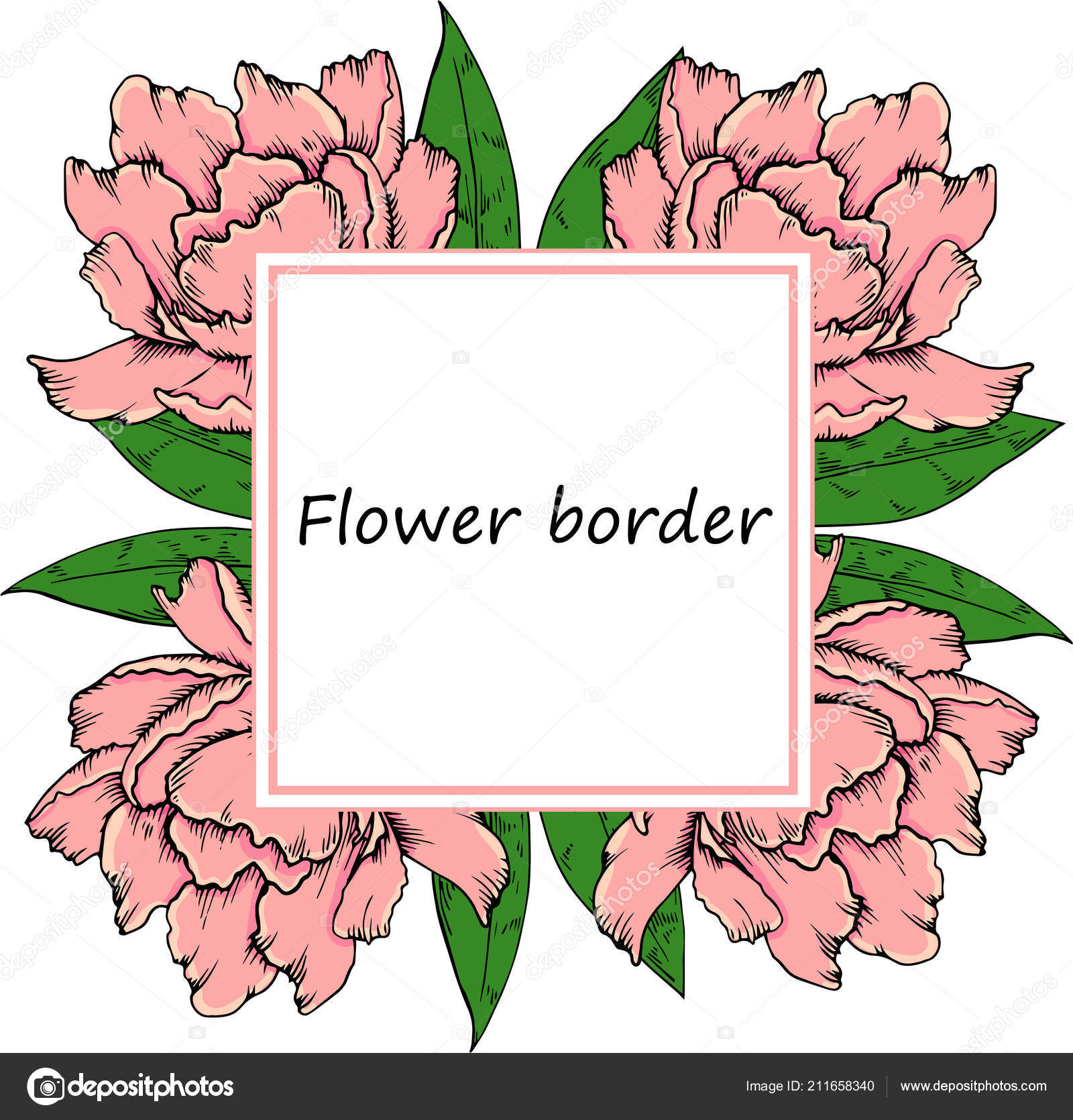 Flower Vector Drawing Frame Isolated Template Hand Drawn Floral with proportions 1600 X 1670