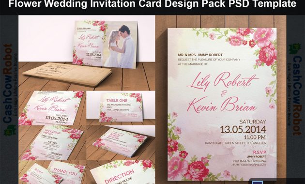 Flower Wedding Invitation Card Design Pack Psd Template Cashcowrobot intended for sizing 1370 X 913