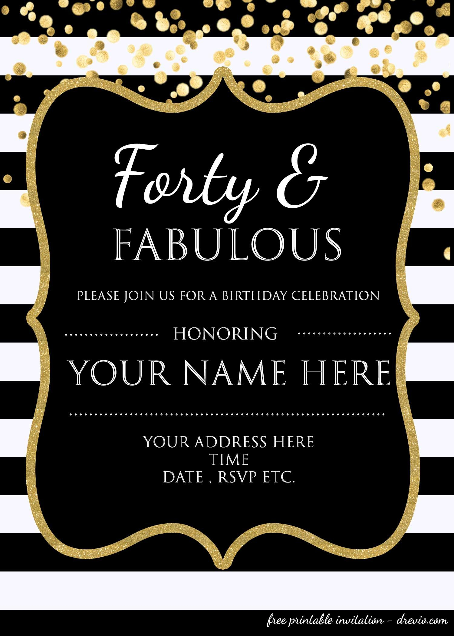 Forty Fabulous 40th Birthday Invitation Template Psd regarding proportions 1500 X 2100