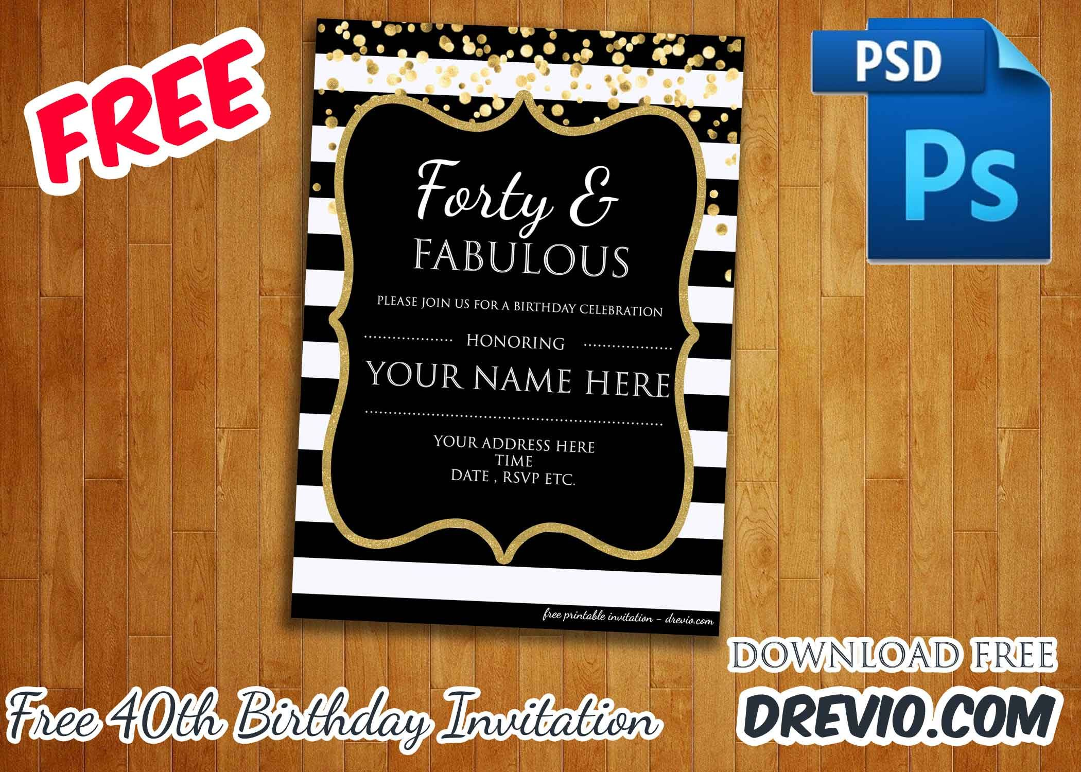 Forty Fabulous 40th Birthday Invitation Template Psd throughout proportions 2100 X 1500