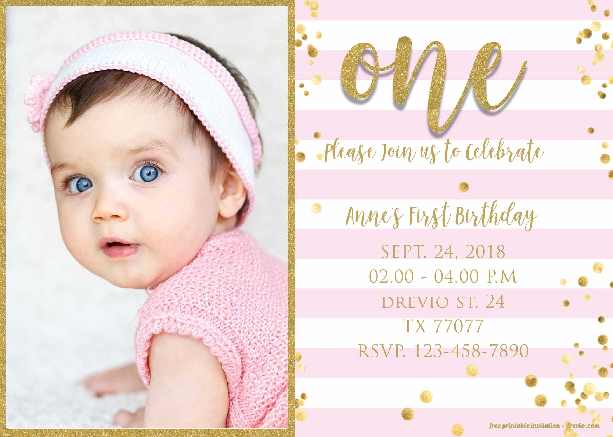 Free 1st Birthday Invitation Pink And Gold Glitter Free for proportions 2100 X 1500
