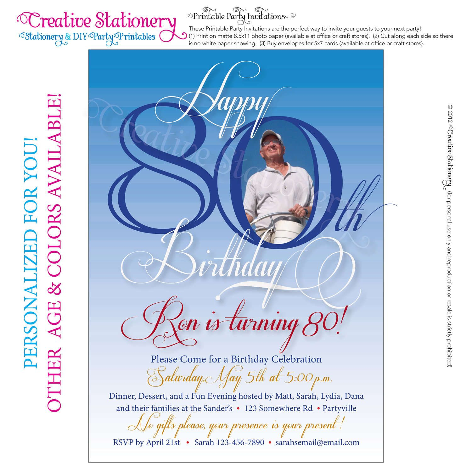 Free 80th Birthday Invitations Templates Free Printable regarding size 1500 X 1500