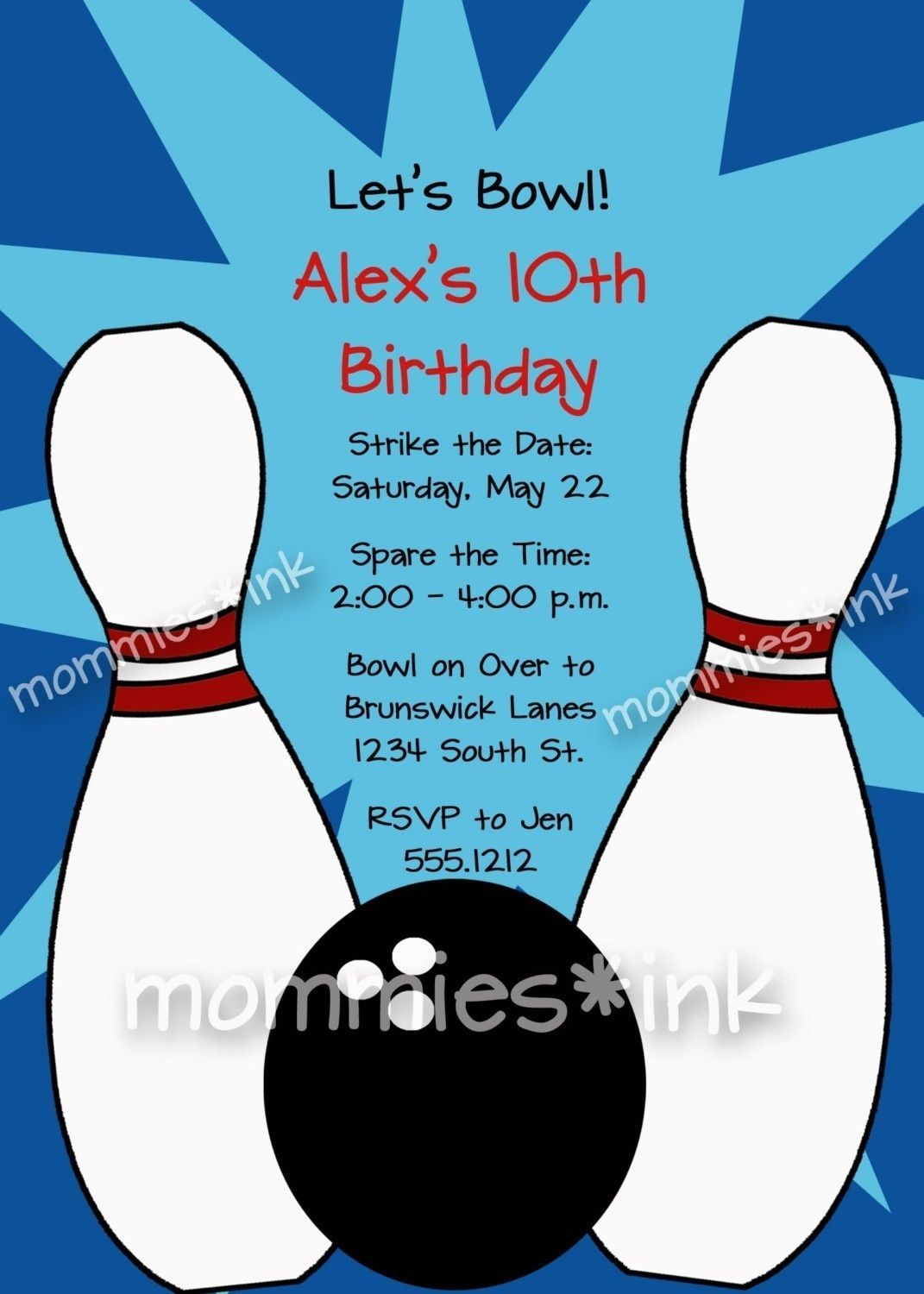 Free Bowling Party Invitations Templates With Blue Background Colors regarding dimensions 1071 X 1500