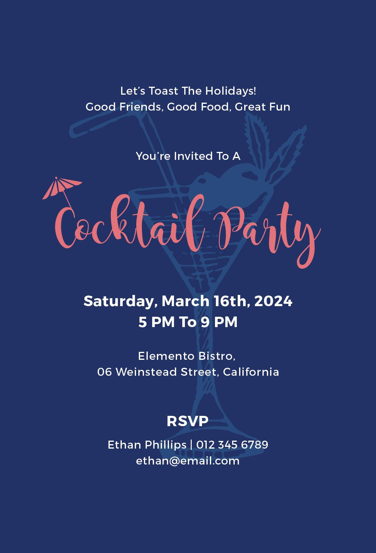 Free Cocktail Party Invitation Flyer Ideas Cocktail Party throughout size 1275 X 1875