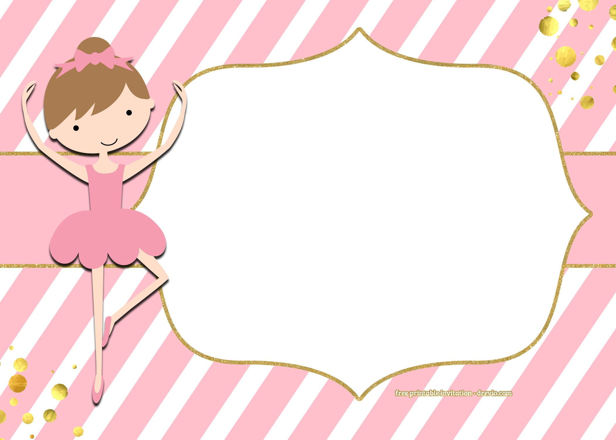 Free Golden Ballerina Birthday Invitation Free Printable in dimensions 2100 X 1500