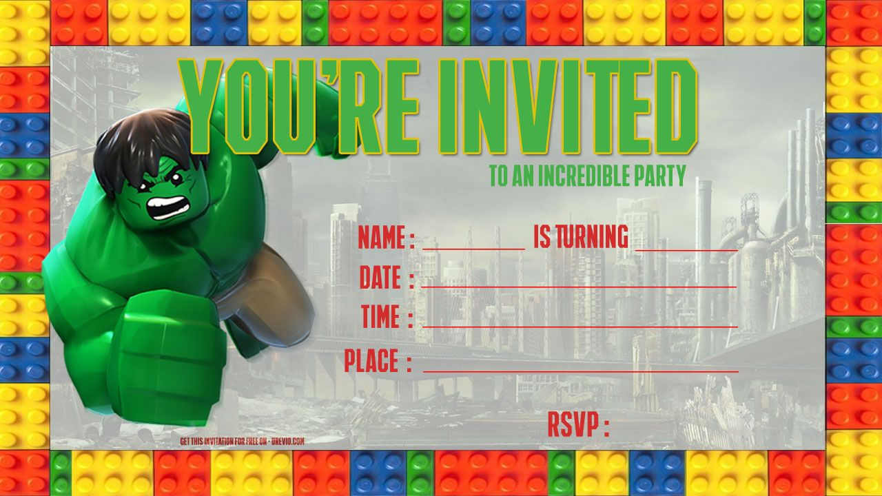 Free Lego Hulk Birthday Invitation Birthday Invitation For Kids pertaining to size 1280 X 720