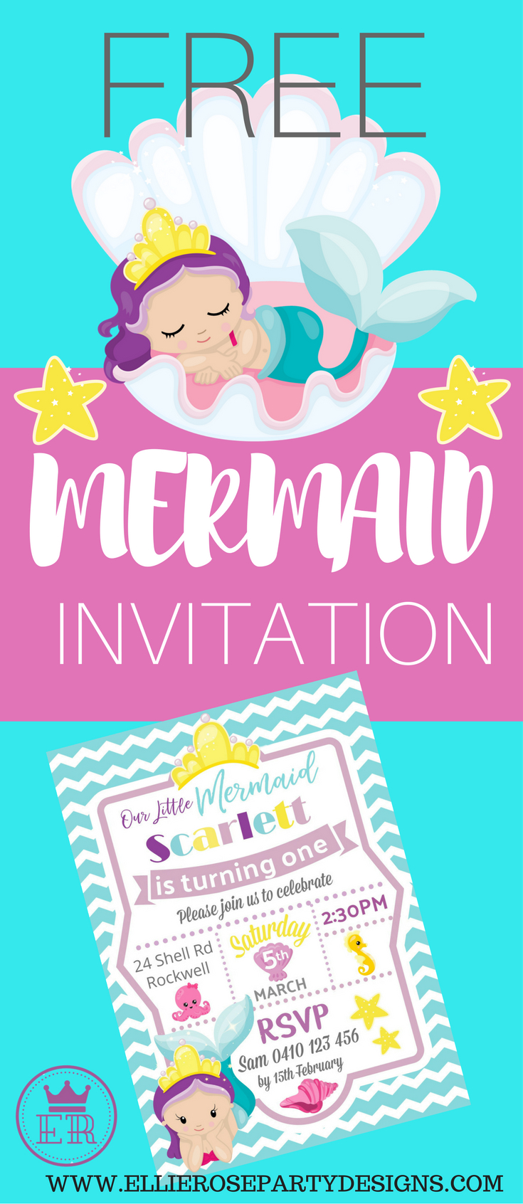 Free Mermaid Under The Sea Invitation Template To Download Step throughout sizing 735 X 1692