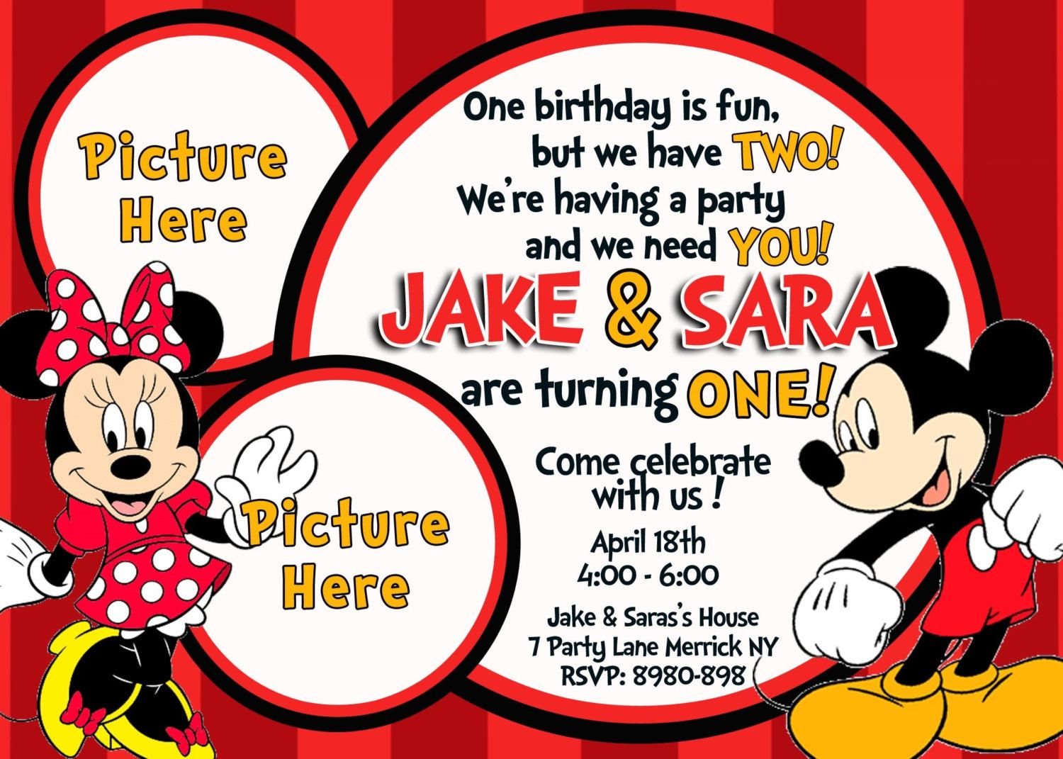 Free Mickey And Minnie Mouse Birthday Invitations Bagvania pertaining to size 1500 X 1071