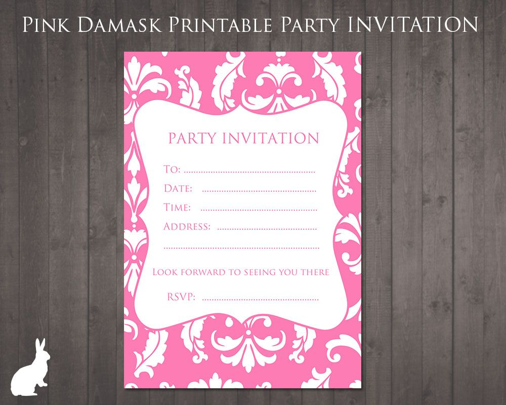 Free Party Invitation Pink Damask Party Ideas 13th Birthday inside proportions 1000 X 800