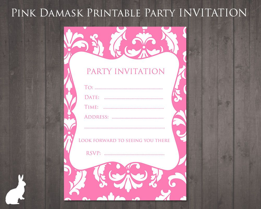 Free Party Invitation Pink Damask Party Ideas 13th Birthday regarding sizing 1000 X 800