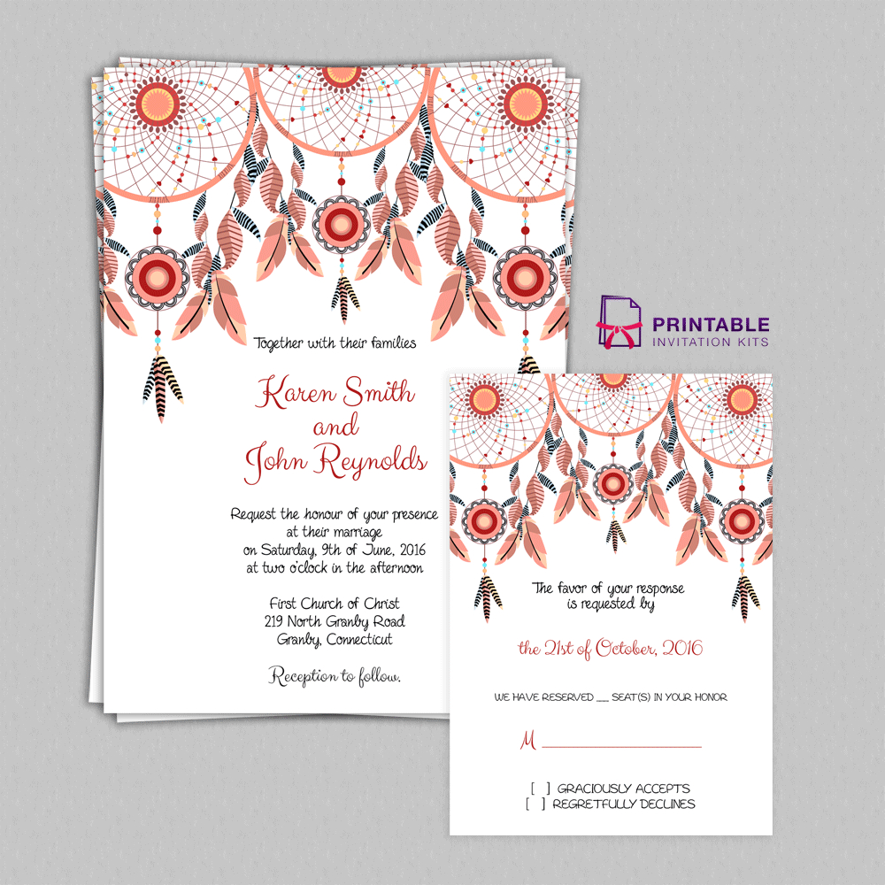 Free Pdf Boho Theme Dreamcatchers Wedding Invitation And Rsvp for dimensions 1000 X 1000