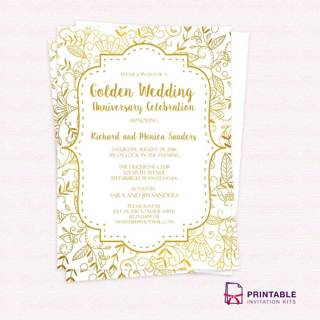 Free Pdf Template Golden Wedding Anniversary Invitation Template for measurements 1024 X 1024