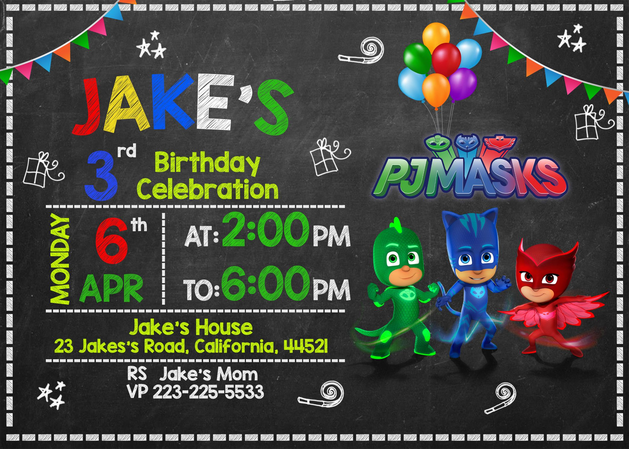 Free Pj Masks Invitation Printable Templates Download Party In with regard to dimensions 2100 X 1500