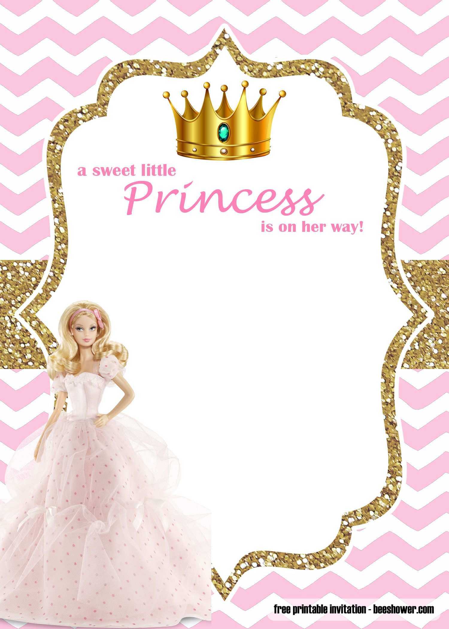 Free Princess Barbie Ba Shower Invitations Templates Bagvania for size 1500 X 2100