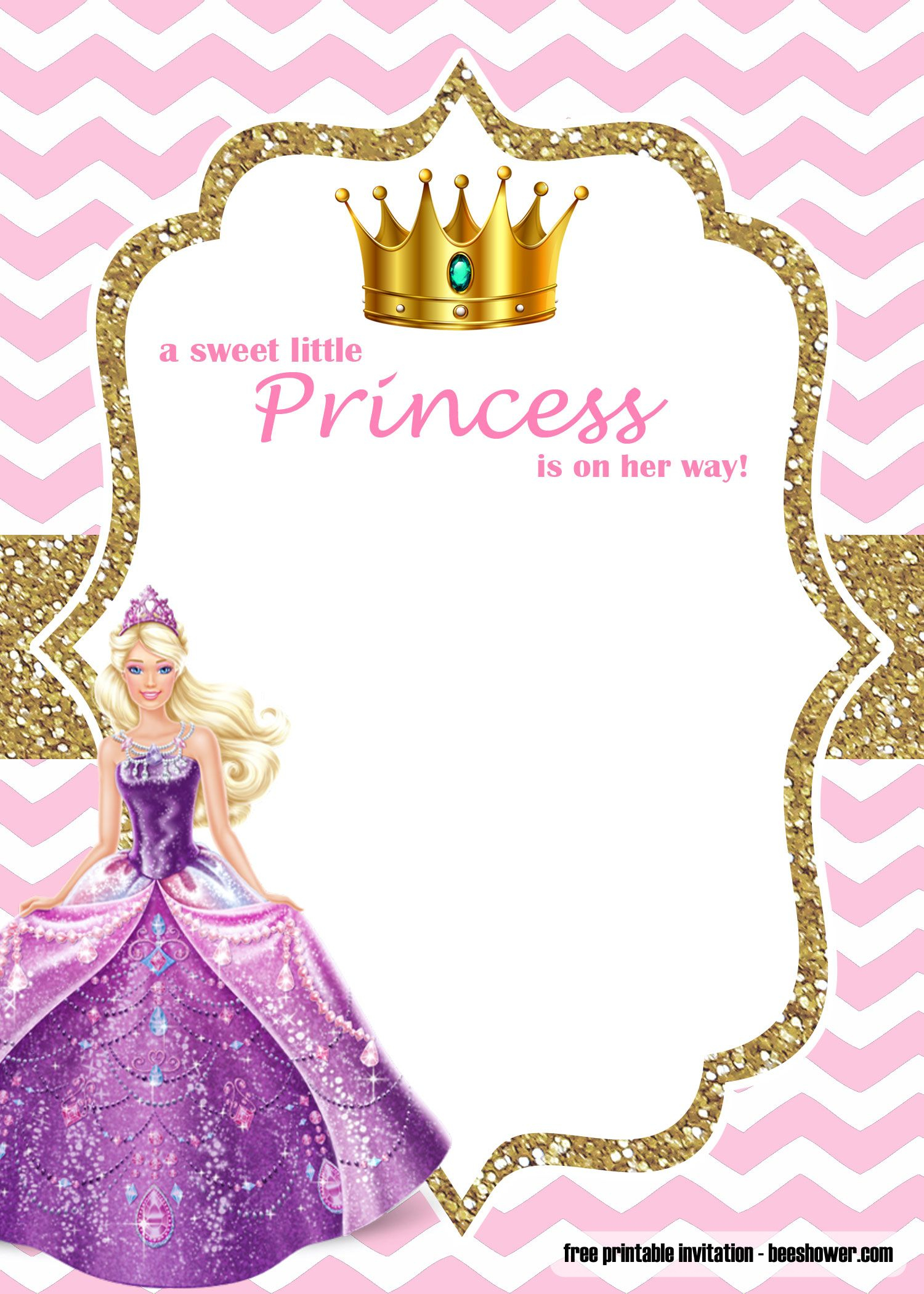 Free Princess Barbie Ba Shower Invitations Templates Bagvania with dimensions 1500 X 2100
