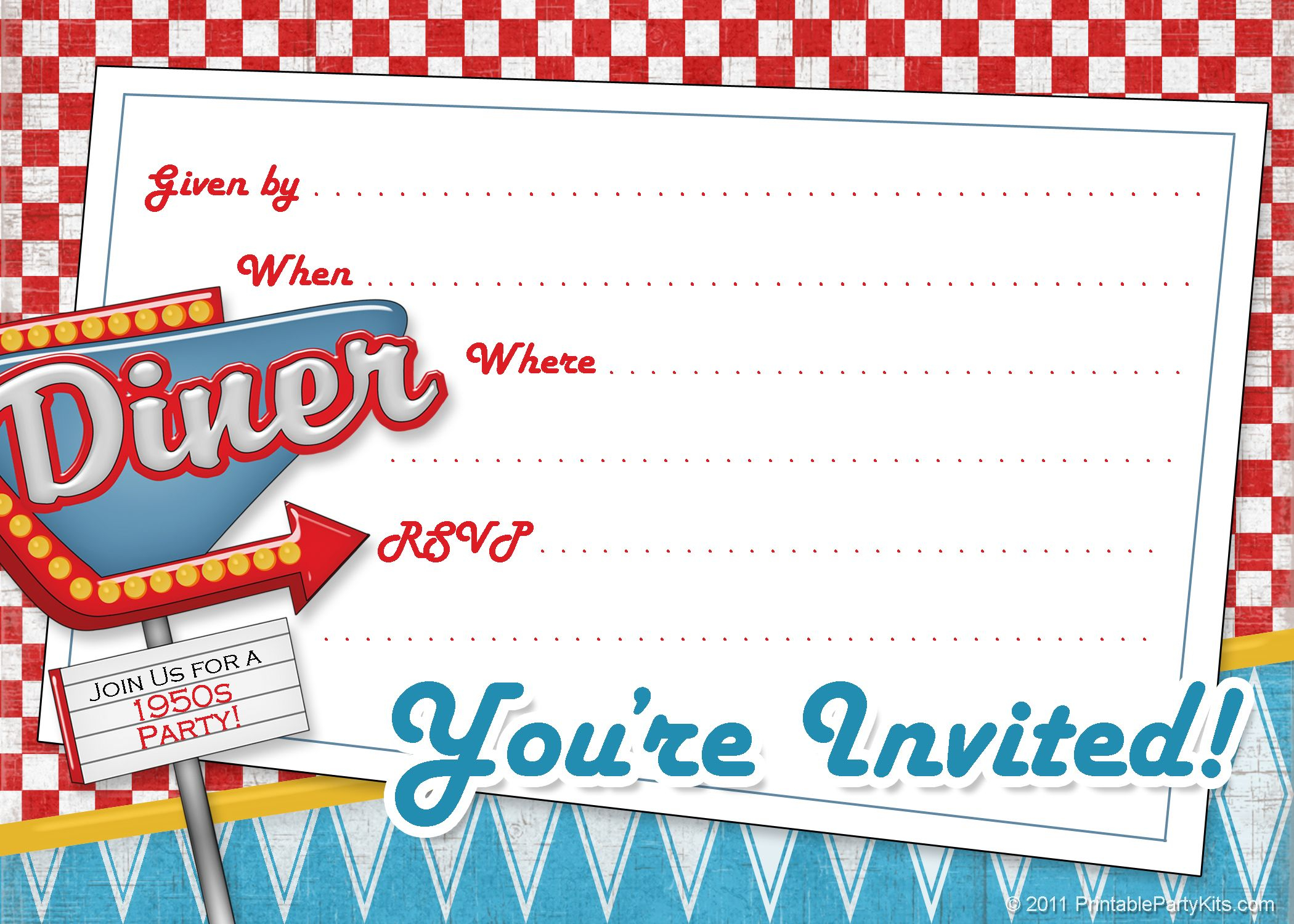 Free Printable 1950s Diner Invite Template Greased Murder with measurements 2100 X 1500