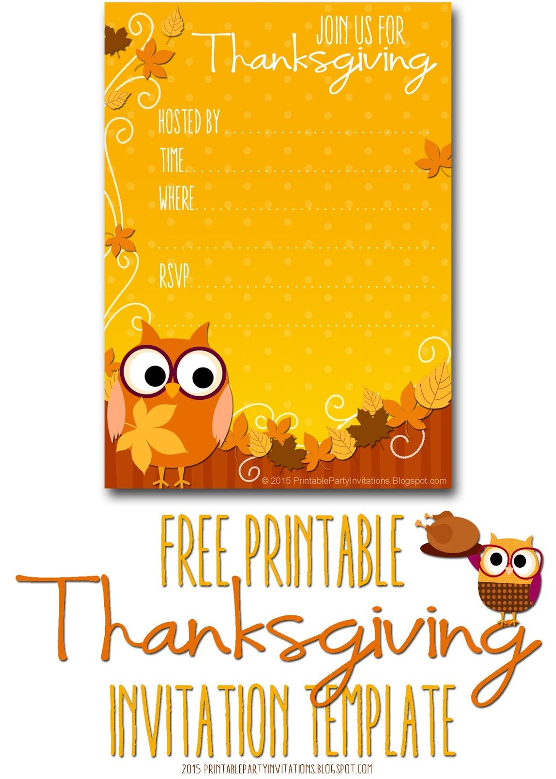 Free Printable Autumn Owl Thanksgiving Invitation Template Party inside size 1143 X 1600