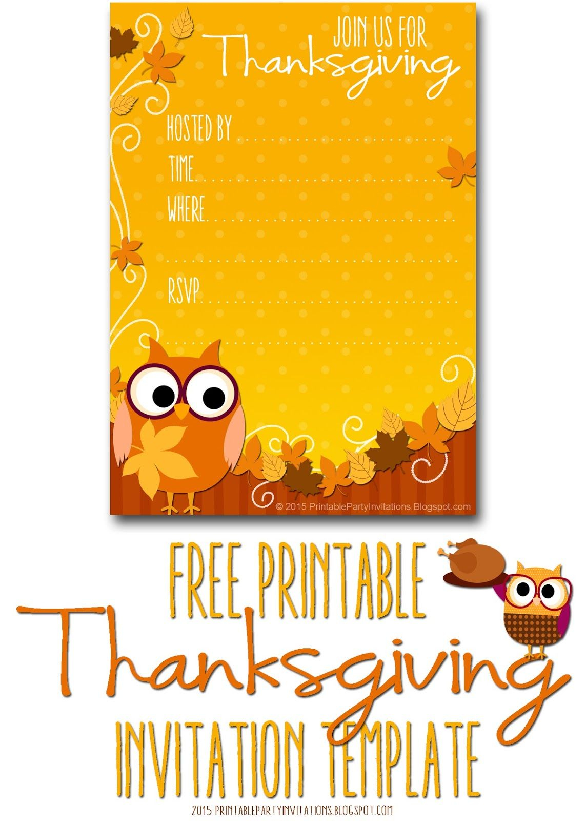 Free Printable Autumn Owl Thanksgiving Invitation Template Party with dimensions 1143 X 1600