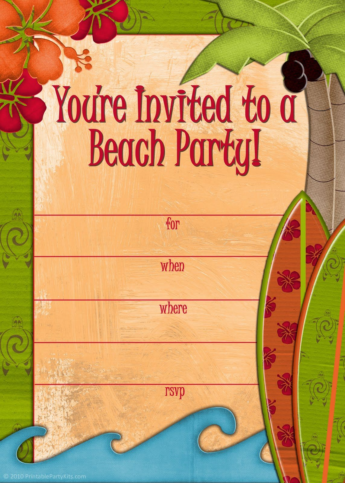 Free Printable Beach Party Invitations From in size 1143 X 1600