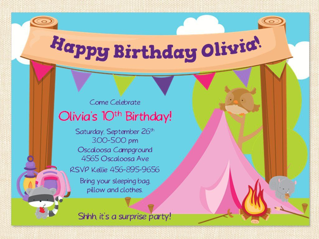 Free Printable Camping Birthday Invitation Template Party Kids intended for sizing 1024 X 768