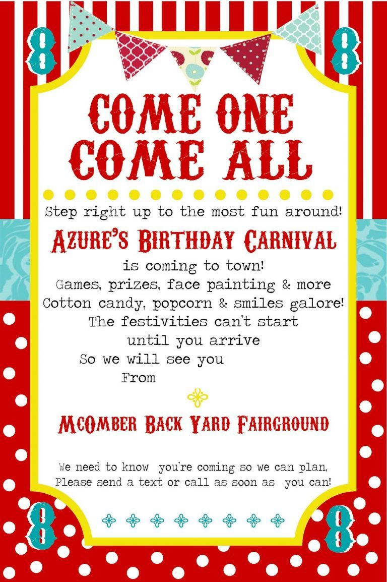 Free Printable Carnival Party Invitation Template 2nd Birthday pertaining to measurements 768 X 1154