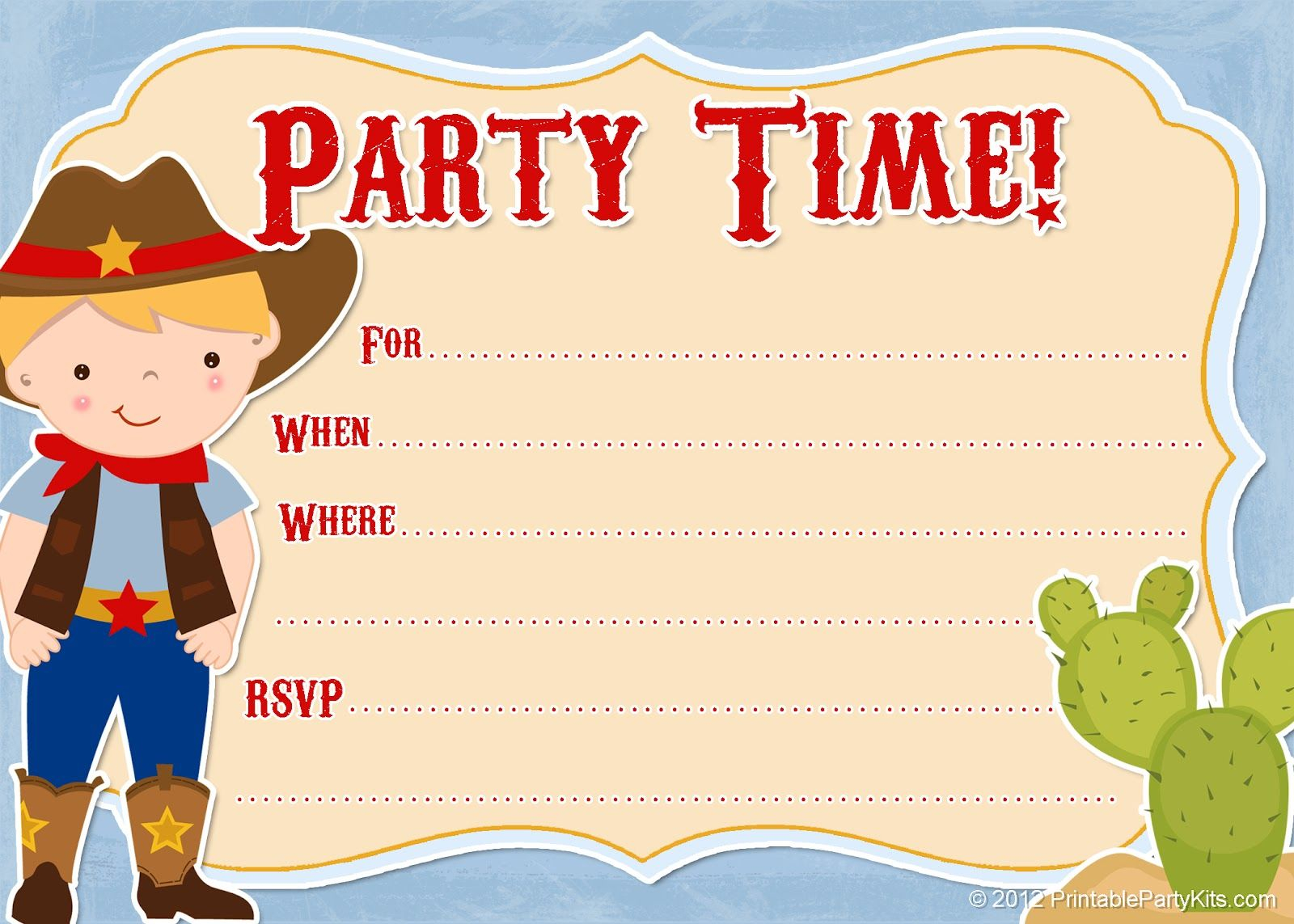 Free Printable Cowboy Party Invitations From with regard to proportions 1600 X 1143