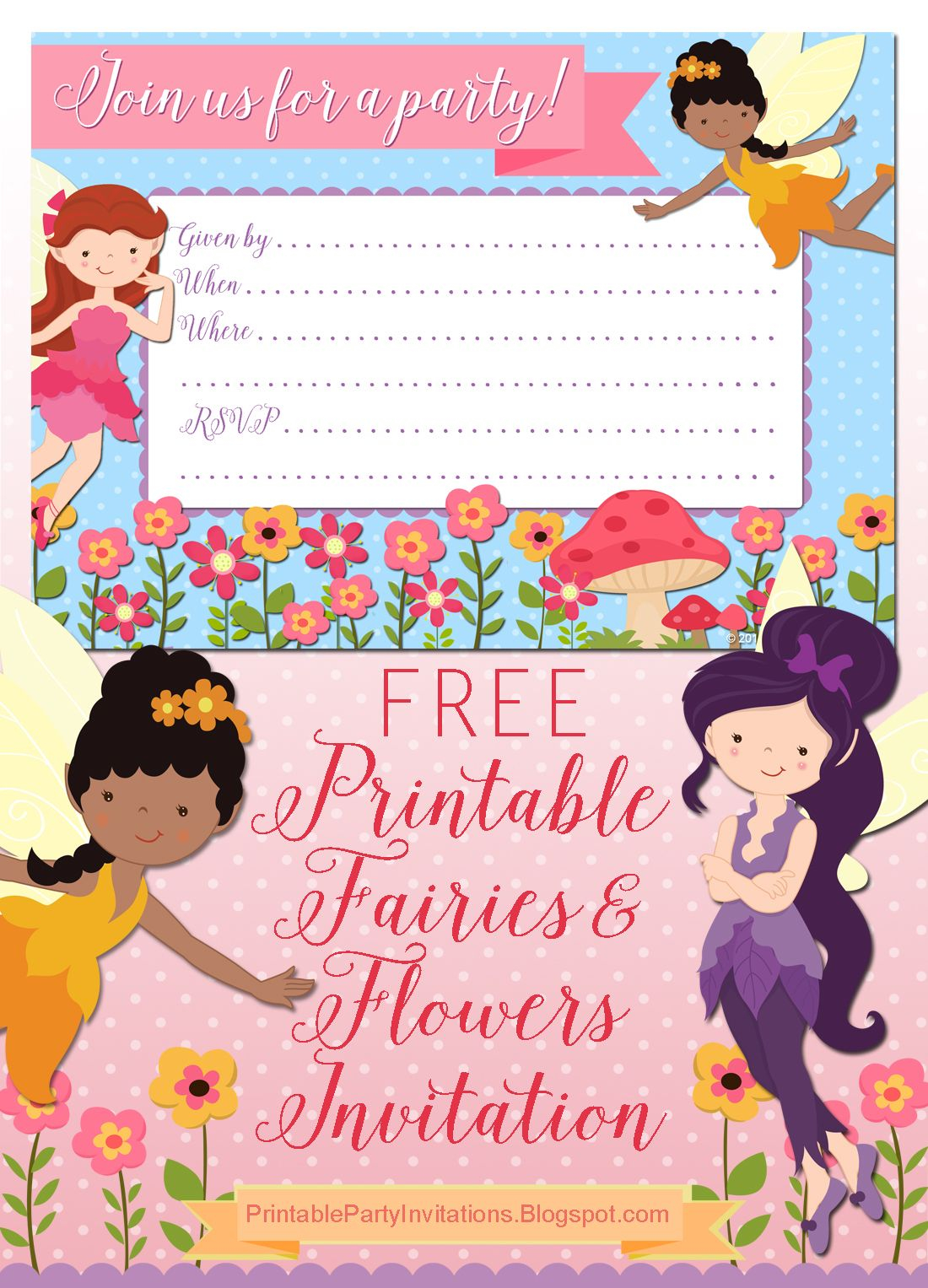 Free Printable Fairies And Flowers Party Invitation Party for dimensions 1100 X 1527
