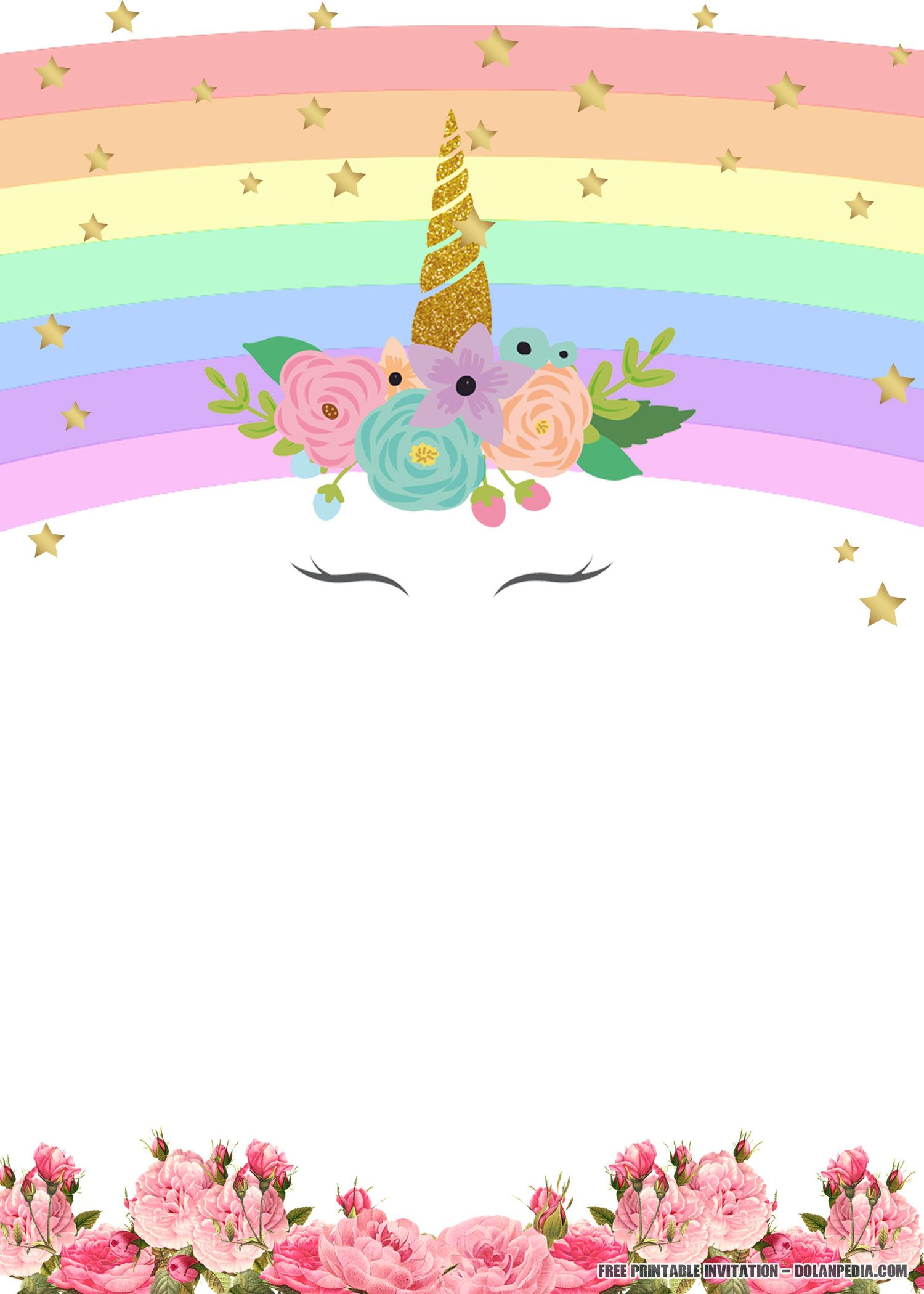 Free Printable Golden Unicorn Birthday Invitation Unicorn with sizing 1500 X 2100