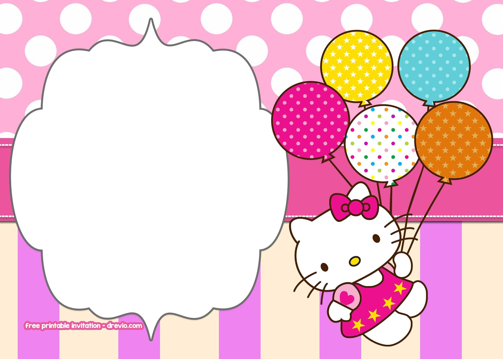 Free Printable Hello Kitty Pink Polka Dot Invitation Art pertaining to measurements 2100 X 1500