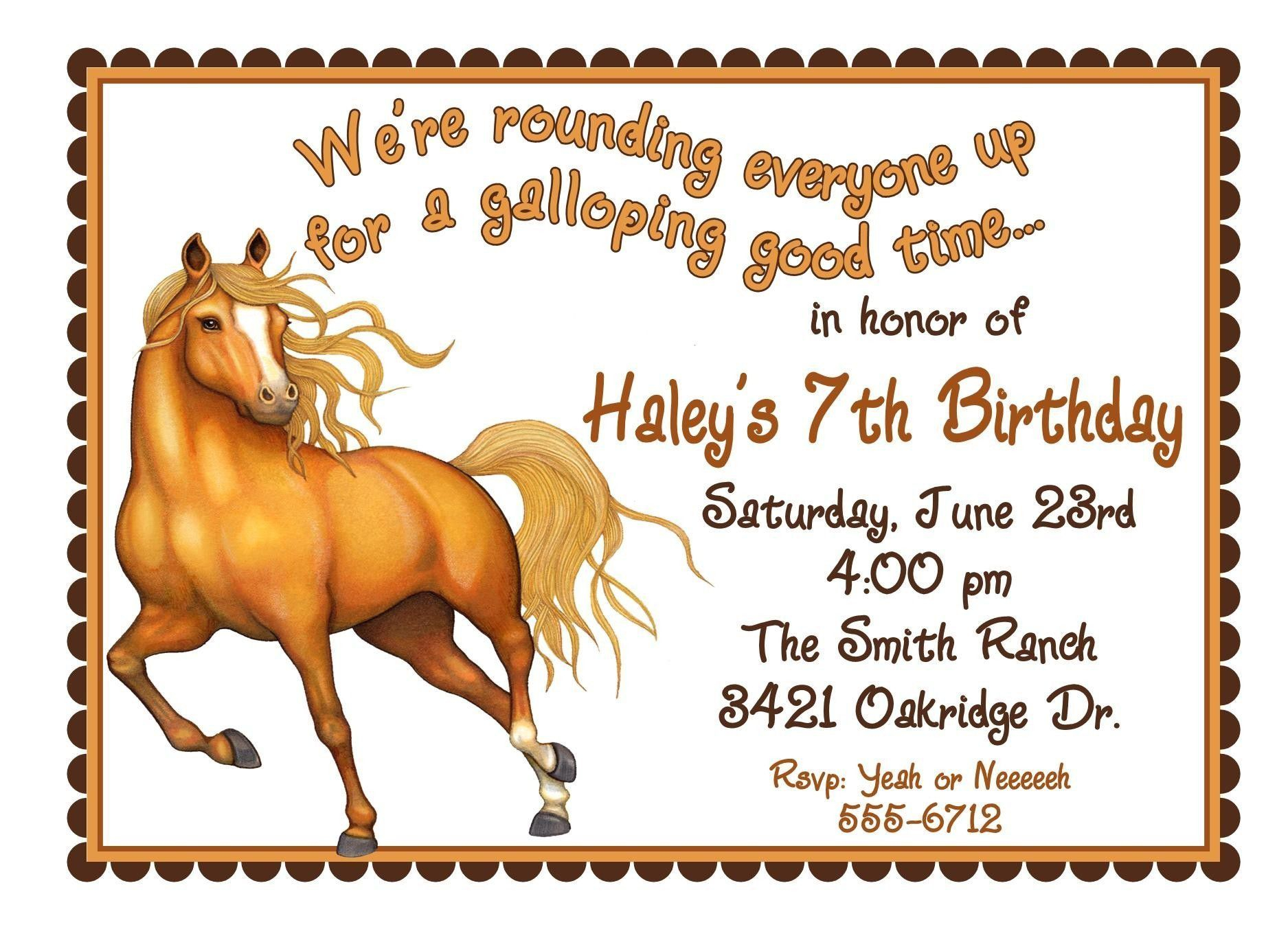 Free Printable Horse Birthday Invitations Birthday Invitations throughout size 1875 X 1350