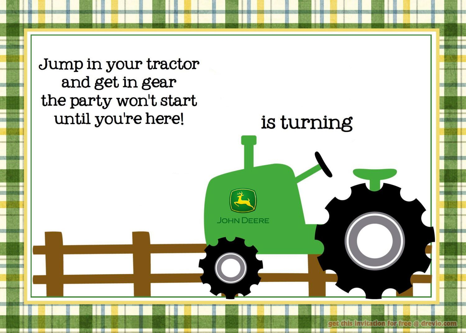 Free Printable John Deere Tractor Birthday Birthday Invitation intended for size 1500 X 1071