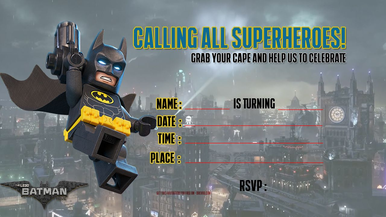 Free Printable Lego Batman The Movie Invitation Free Printable intended for size 1280 X 720