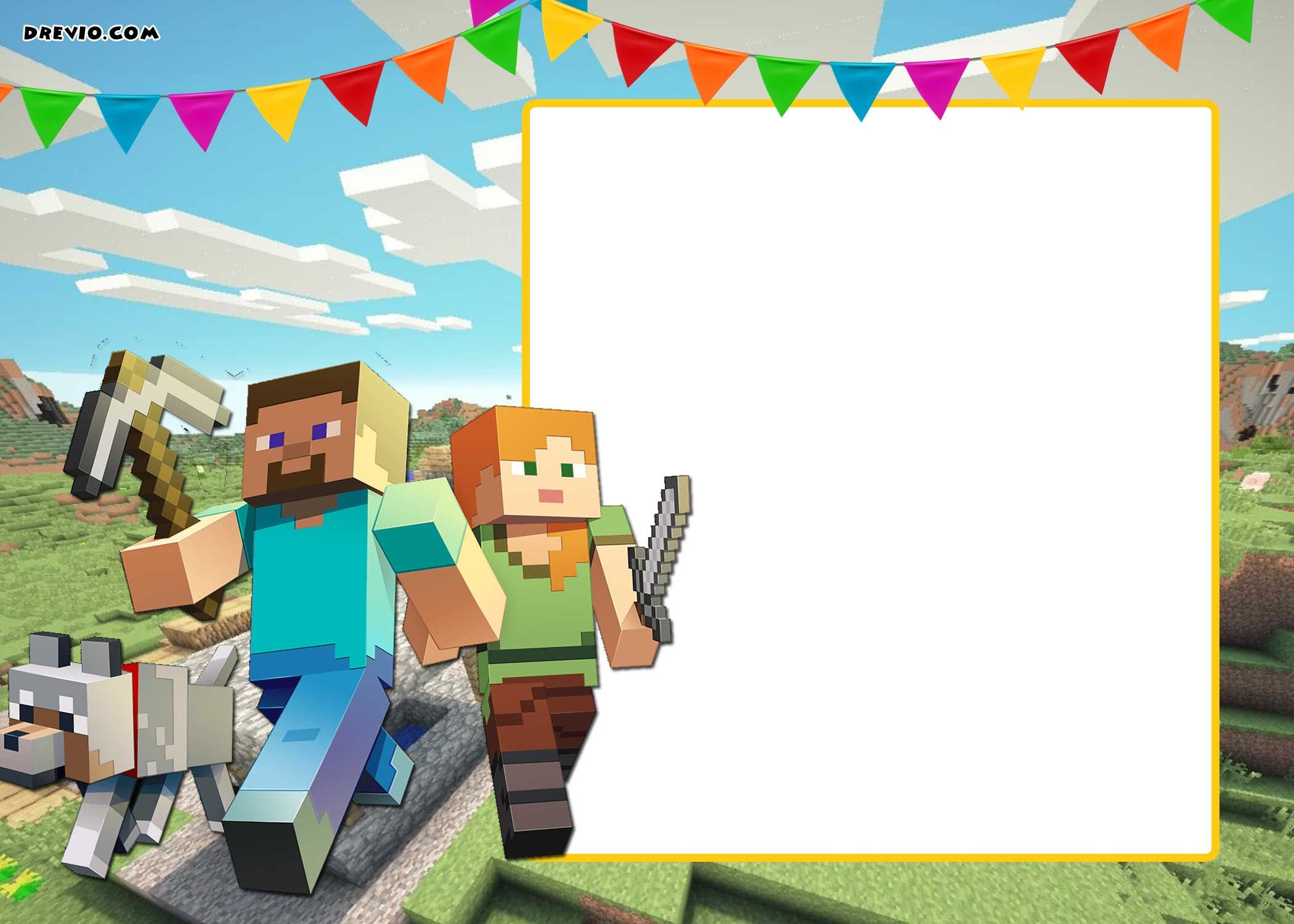 Free Printable Minecraft Birthday Invitation Template Party for size 2100 X 1500