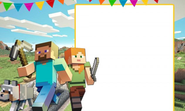 Free Printable Minecraft Birthday Invitation Template Party with regard to measurements 2100 X 1500