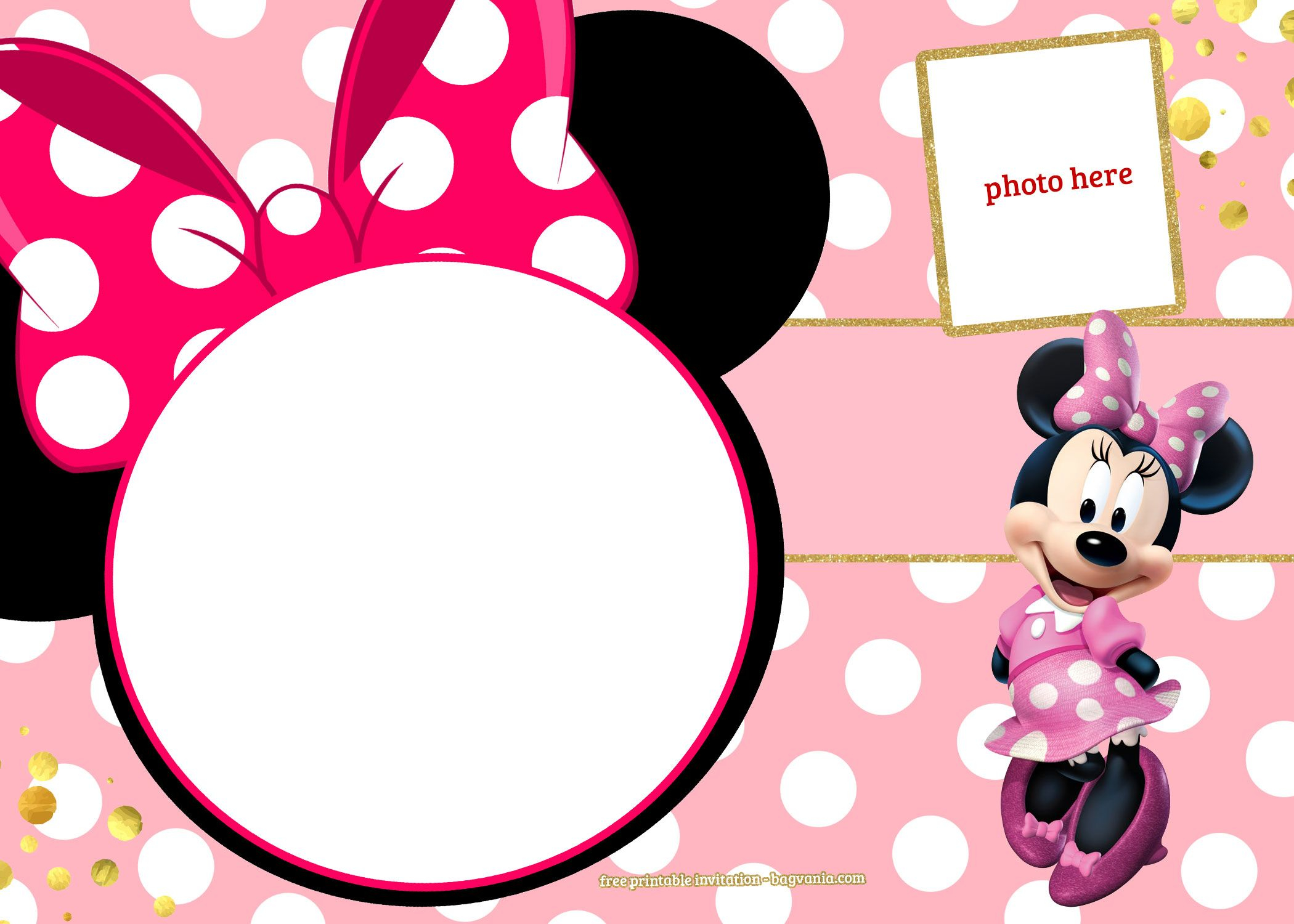 Free Printable Minnie Mouse Pinky Birthday Invitation Design in sizing 2100 X 1500