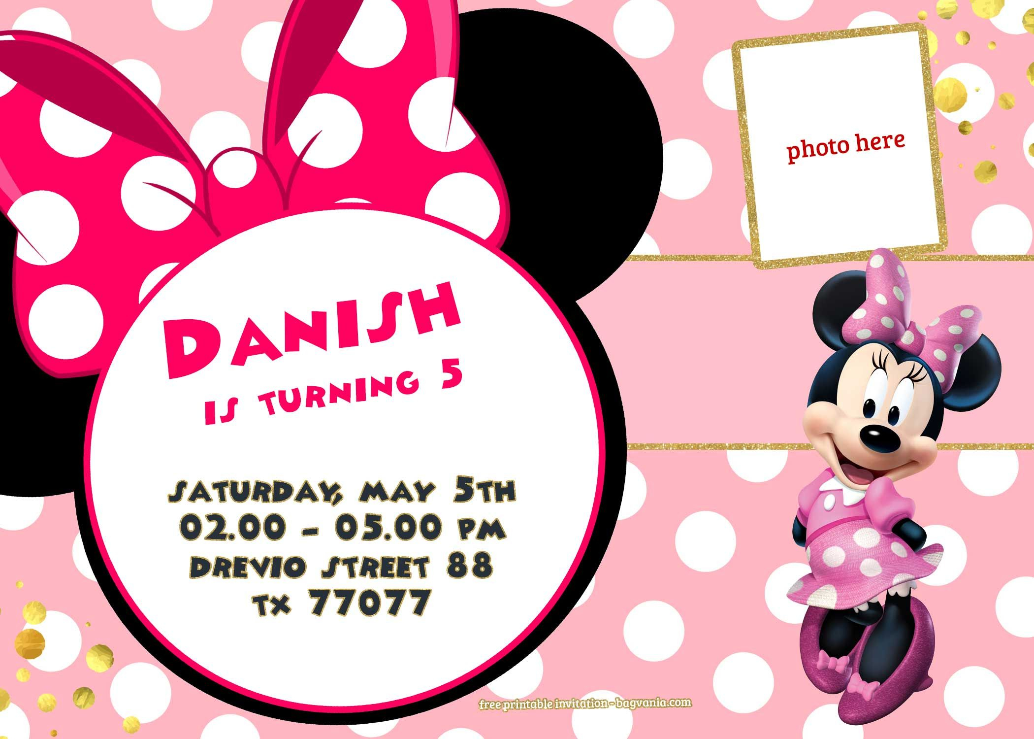 Free Printable Minnie Mouse Pinky Birthday Invitation Free in proportions 2100 X 1500