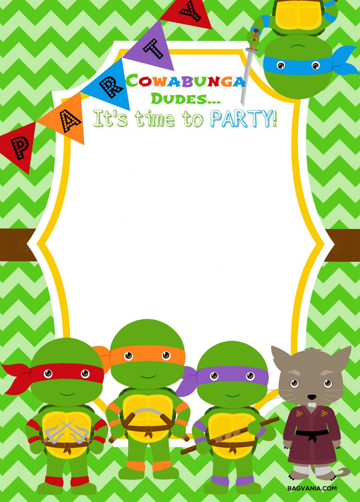 Free Printable Ninja Turtle Birthday Party Invitations Bagvania for dimensions 1200 X 1669