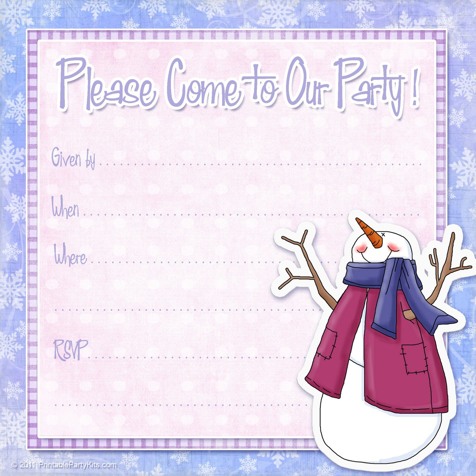 Free Printable Party Invitations Free Snowman Invite Template For A pertaining to sizing 1600 X 1600