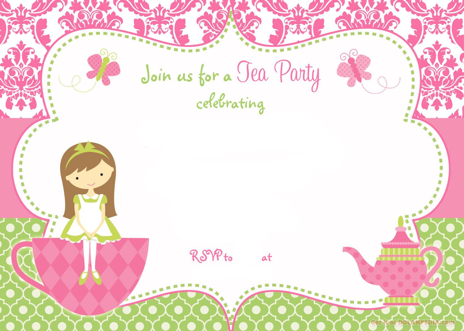 Free Printable Tea Party Invitation Template For Free Printable throughout size 1500 X 1071