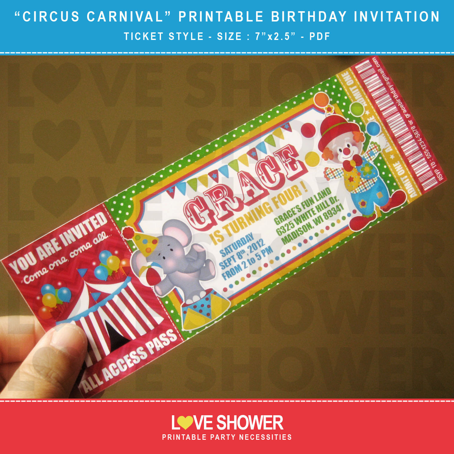 Free Printable Ticket Style Invitations New Circus Carnival within size 1500 X 1500