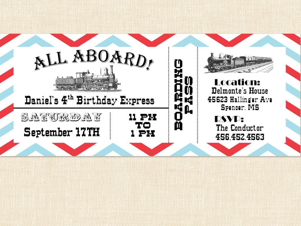 Free Printable Train Ticket Invitations Danes 5th In 2019 Ticket intended for proportions 1024 X 768