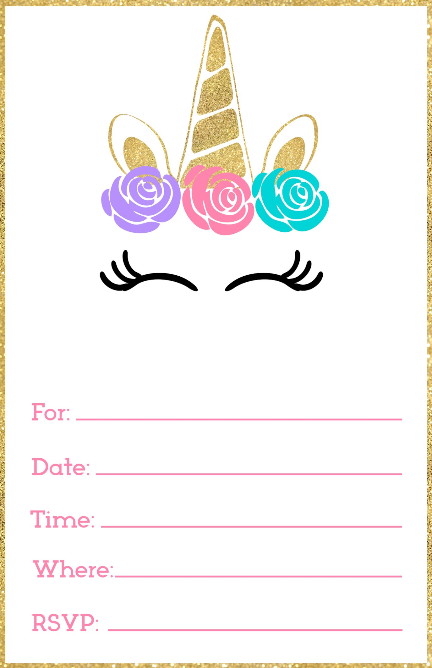 Free Printable Unicorn Invitations Template Paper Trail Design within sizing 1375 X 2125