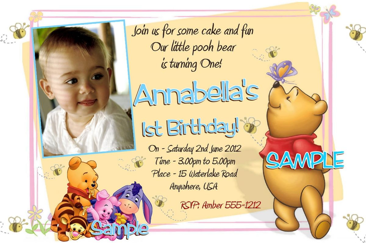 Free Printable Winnie The Pooh 1st Birthday Invitations Projects intended for proportions 1200 X 796