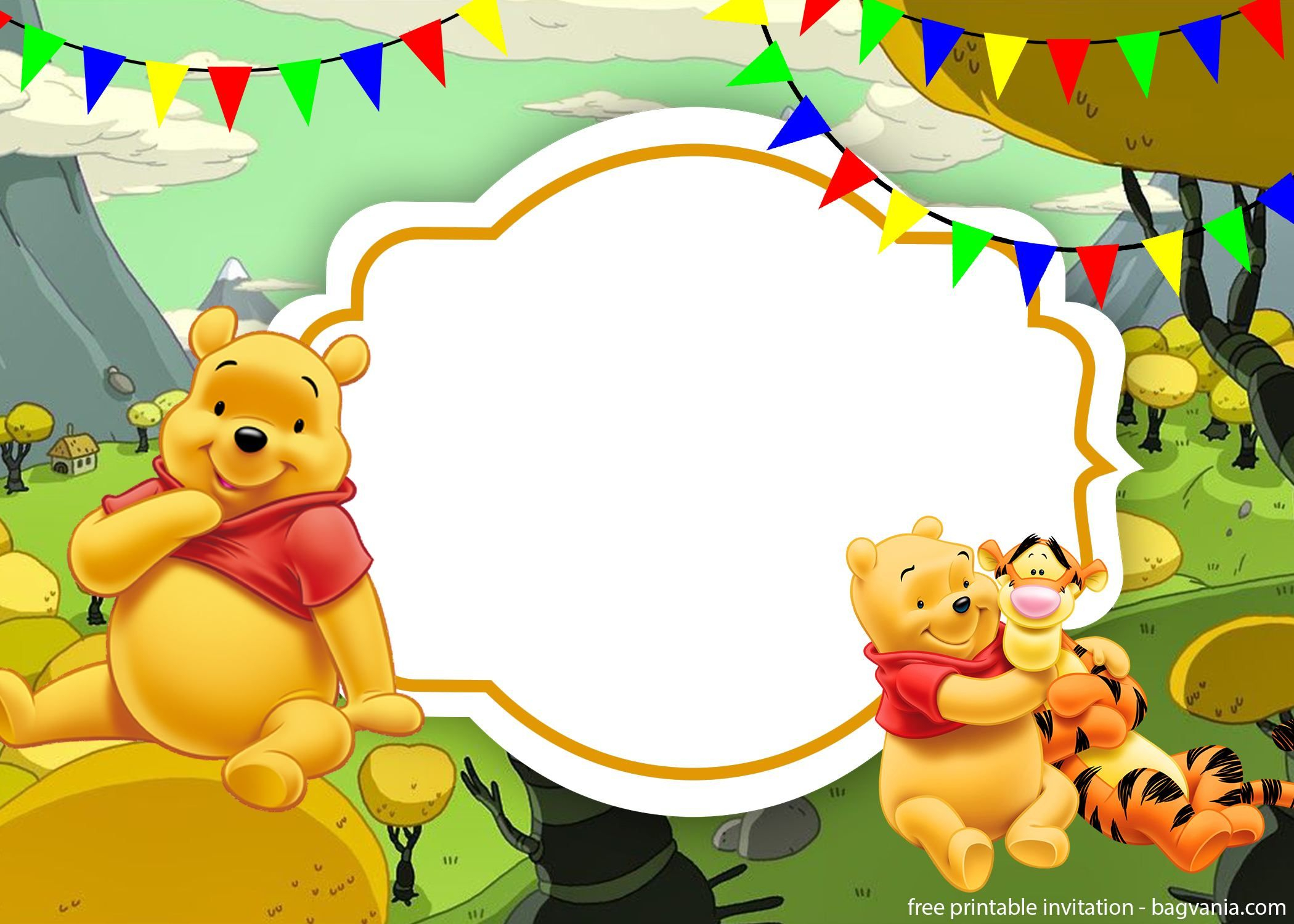 Free Printable Winnie The Pooh Invitation Template Bagvania intended for proportions 2100 X 1500