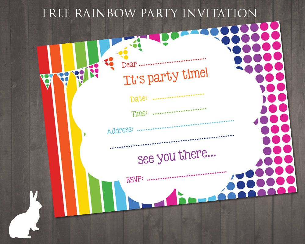 Free Rainbow Party Invitation Ru And The Rabbit Rainbow Party throughout size 1000 X 800