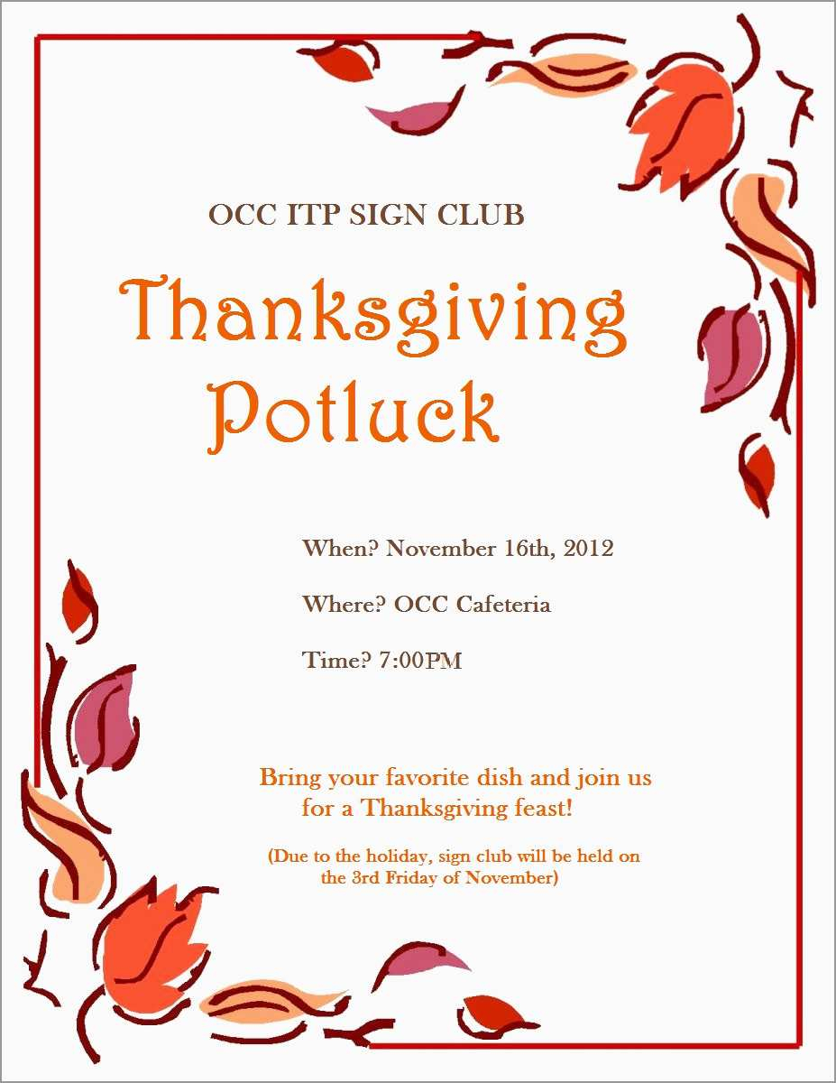 Thanksgiving Potluck Invitation Templates • Business Template Ideas