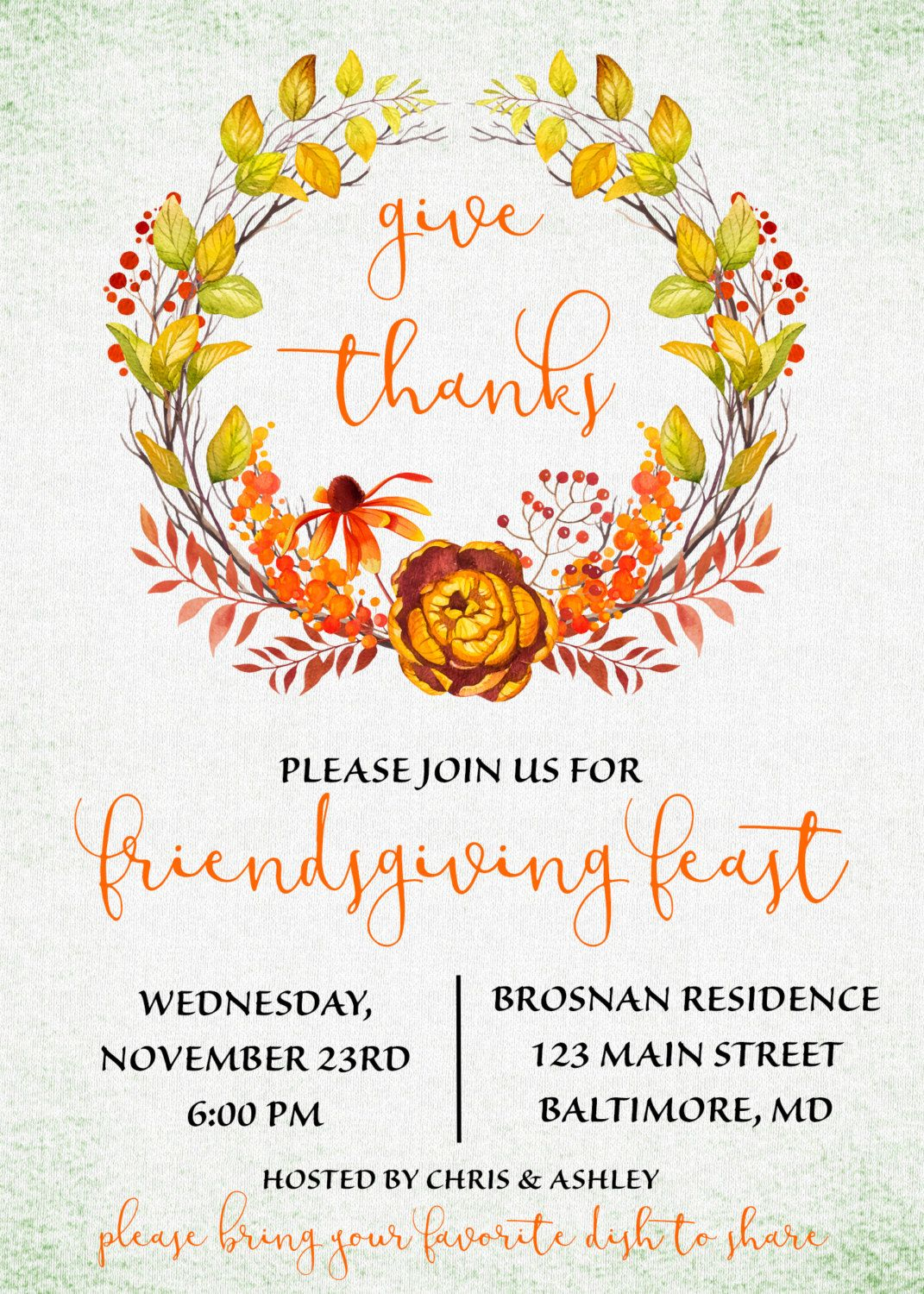 Friendsgiving Invitationfriendsgiving Potluckgive Thanks intended for sizing 1071 X 1500