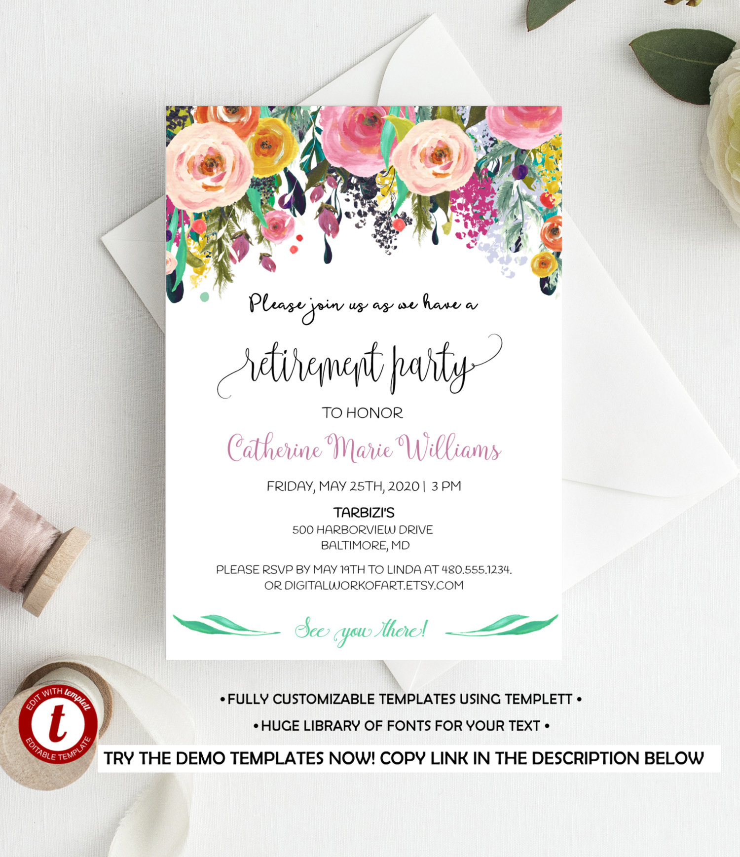 Fully Editable Retirement Party Invitation Template Printable Etsy for proportions 1500 X 1737